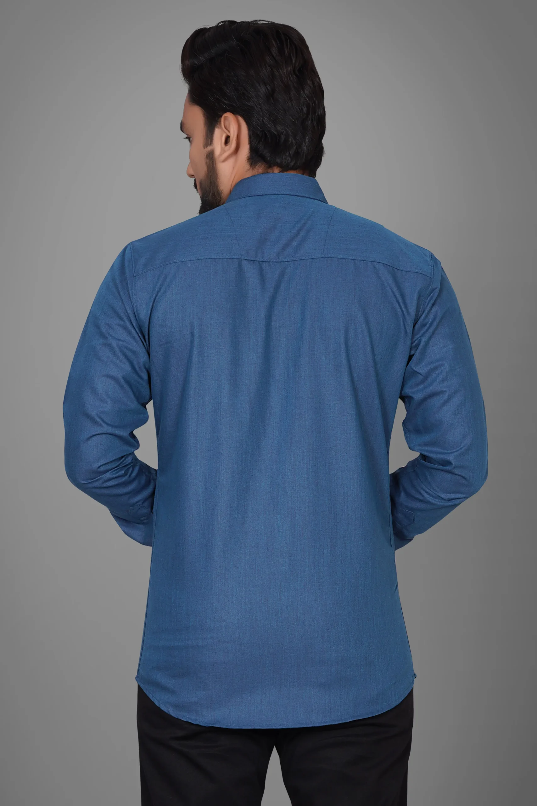 Menβs Solid Blue Casual Shirt - Image 3