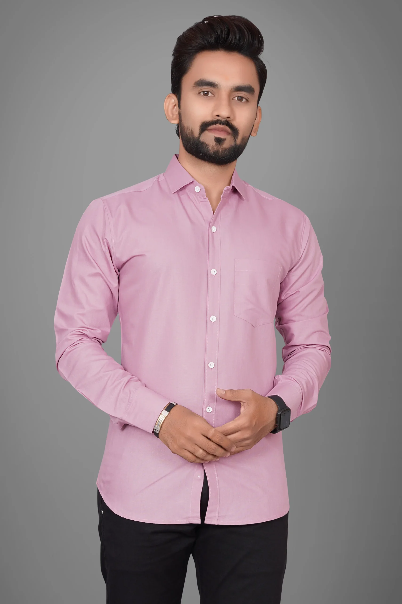 Menβs Solid Light Pink Casual Shirt