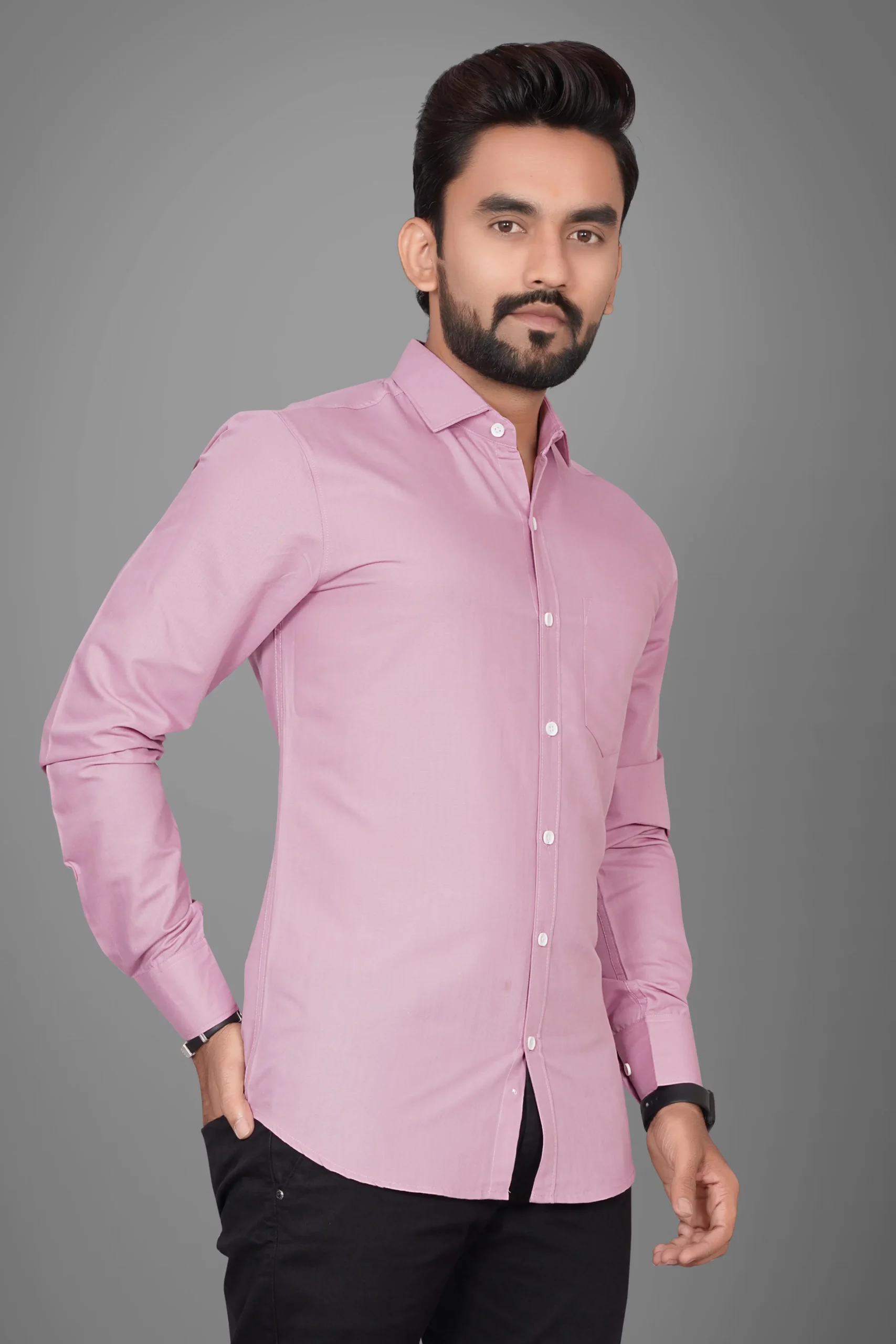 Menβs Solid Light Pink Casual Shirt - Image 2