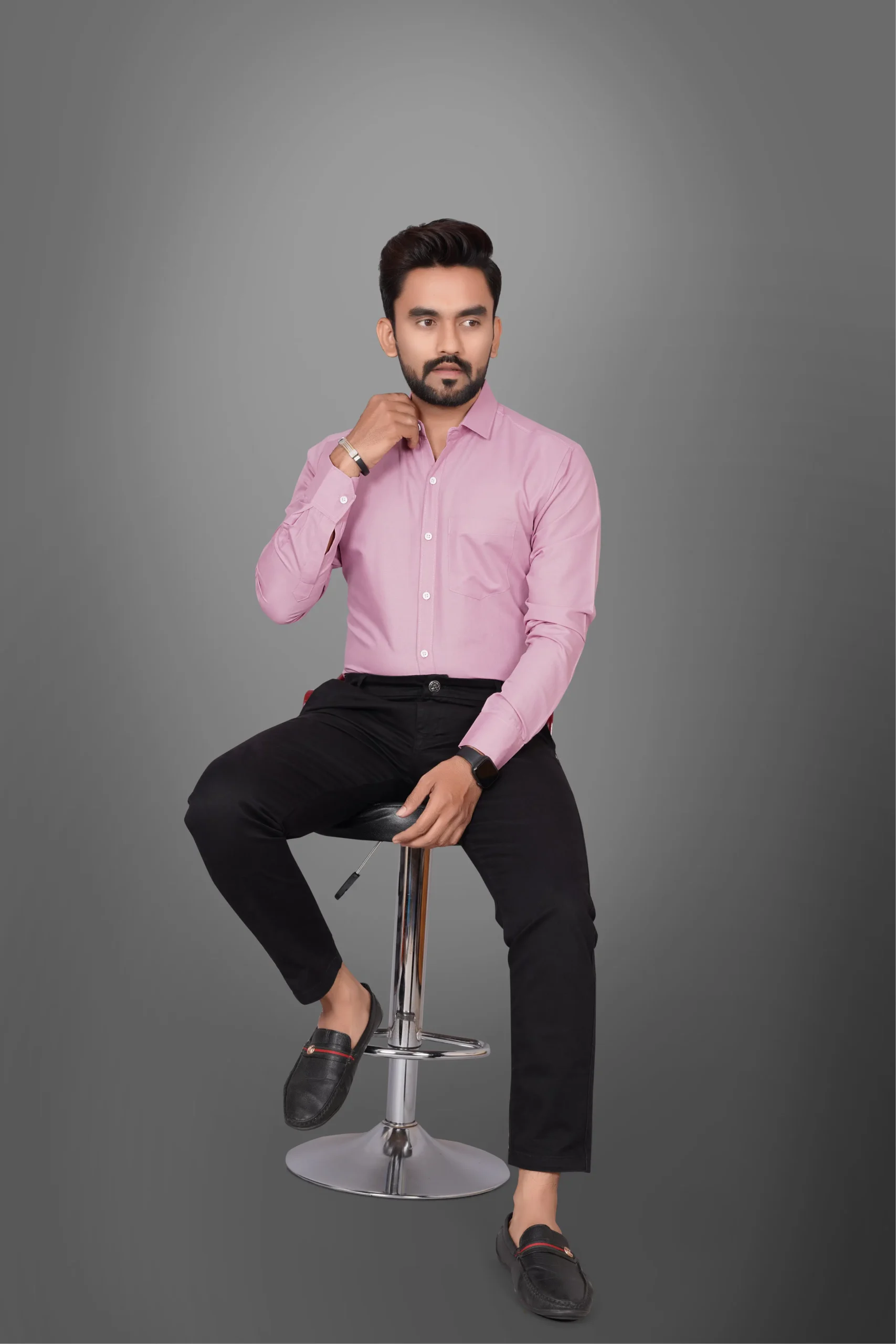 Menβs Solid Light Pink Casual Shirt - Image 4