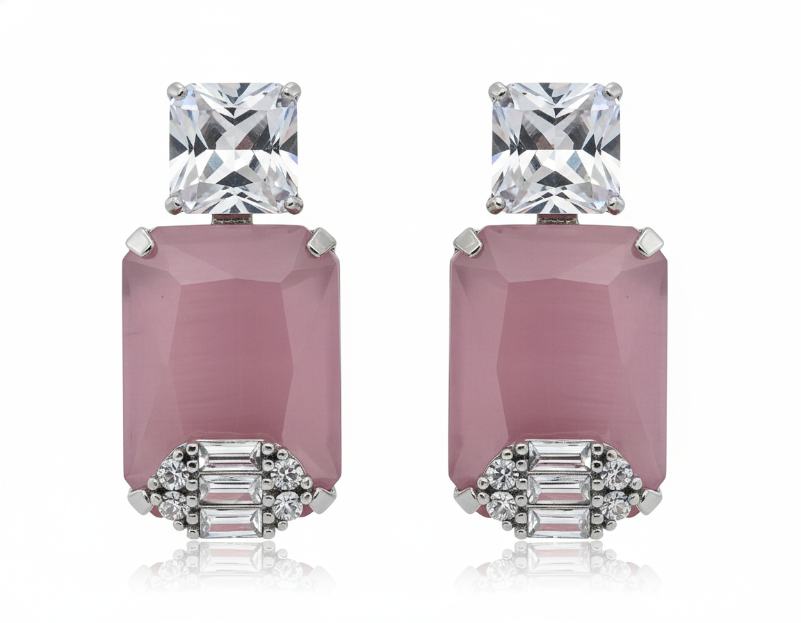 Rose Pink Crystal Drop Earrings