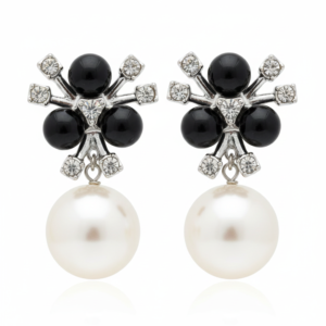 Black Stone & Pearl Drop Earrings