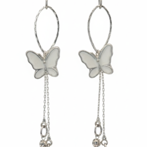 Silver Butterfly Chain Drop Earrings