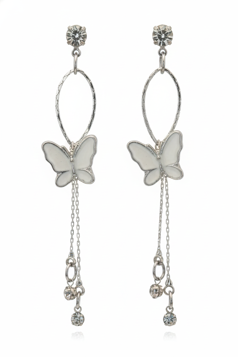 Silver Butterfly Chain Drop Earrings