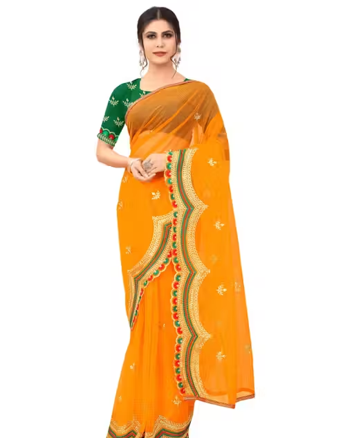 Net Saree With Blouse - Image 2