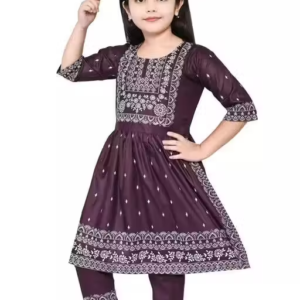 Naira Cut Kurti with Pant Set (Wine)