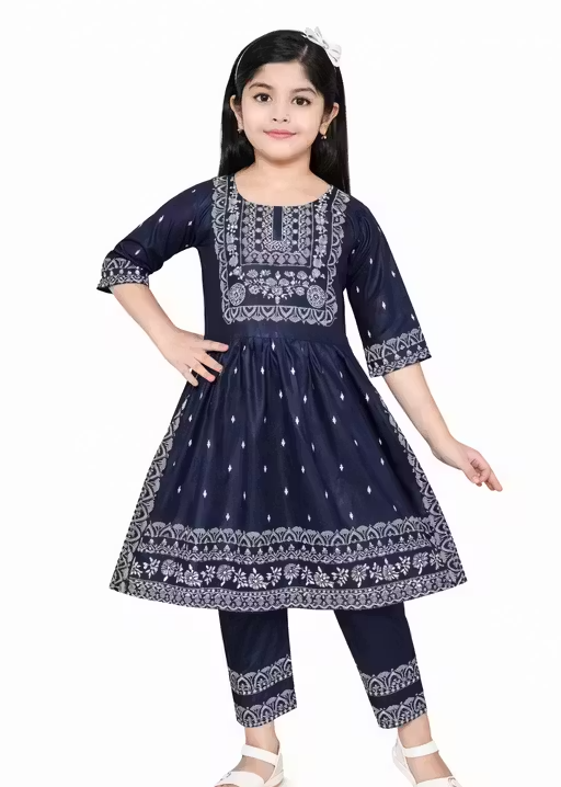 Naira Cut Kurti with Dhoti Pant Set (Navy Blue)