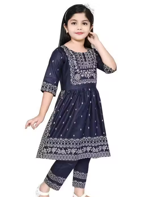 Naira Cut Kurti with Dhoti Pant Set (Navy Blue) - Image 2
