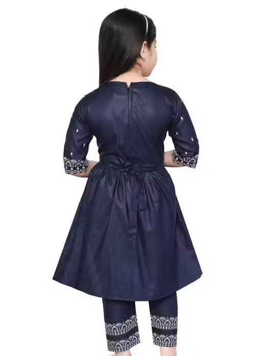 Naira Cut Kurti with Dhoti Pant Set (Navy Blue) - Image 3
