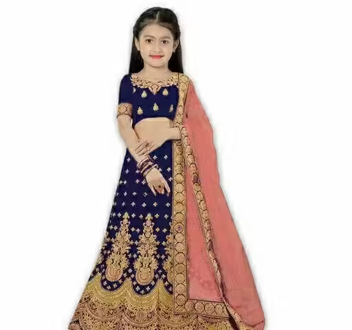 Girls Satin Lehenga Choli with Dupatta Set