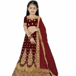 Girls Satin Lehenga Choli with Dupatta Set