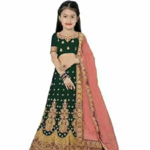 Girls Satin Lehenga Choli with Dupatta Set