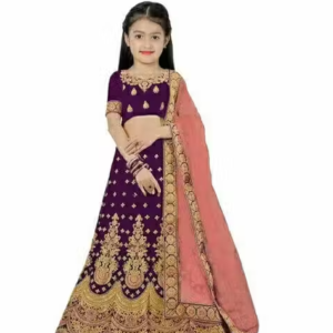Girls Satin Lehenga Choli with Dupatta Set