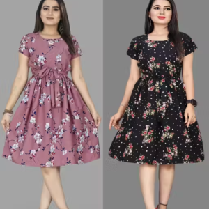 Fit & Flare Printed Dress for Women (Combo Pack)