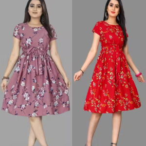 Fit & Flare Printed Dress for Women (Combo Pack)