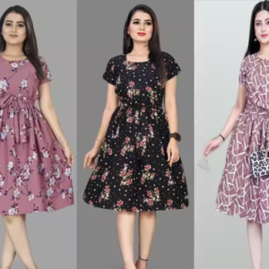 Fit & Flare Printed Dress for Women (Combo Pack)