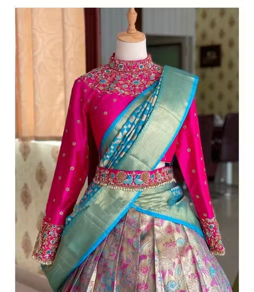 White-Pink Kanjiveram Silk Zari Lehenga Choli with Banarasi Dupatta - Image 3