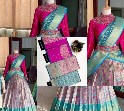 White-Pink Kanjiveram Silk Zari Lehenga Choli with Banarasi Dupatta - Image 4