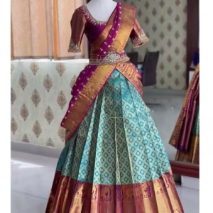 Sky Color Kanjiveram Silk Zari Lehenga Choli with Banarasi Dupatta