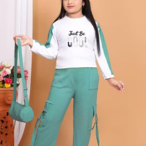 Stylish Girls Two Piece Outfit (Top & Pants with Purse)