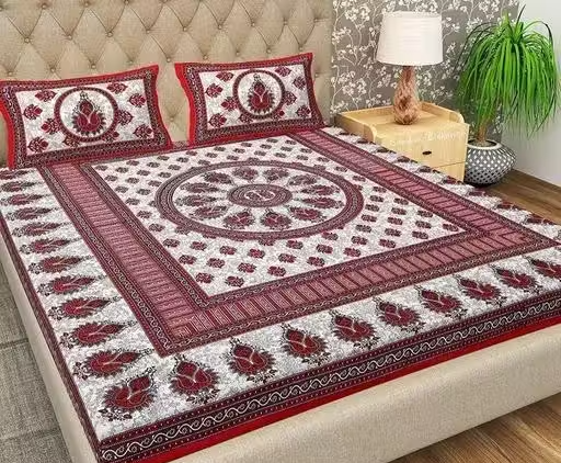 Jaipuri Cotton Double Bedsheet with 2 Pillow Covers
