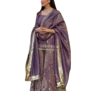 Women Designer Net Kurta Palazzo Set with Dupatta