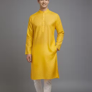 Ethnic Men Cotton Kurta Set with Dobby Scarf
