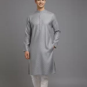 Classic Men Cotton Kurta Set with Scarf