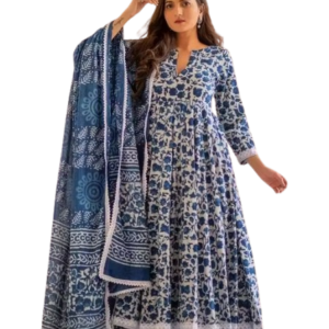 Women Printed Rayon Anarkali Kurta Pant Set with Dupatta