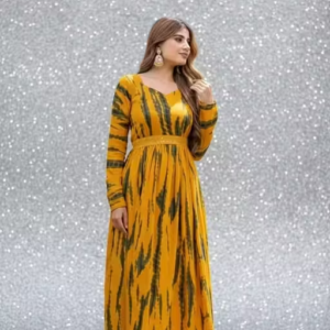 Trending Mustard Color Ajrakh Print Gown