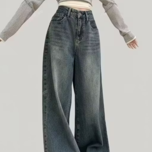 Women’s High-Waist Baggy Fit Denim Jeans – Vintage Blue