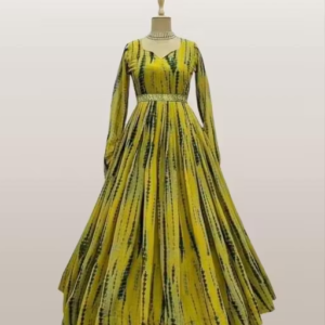 Trending Mustard Color Ajrakh Print Gown