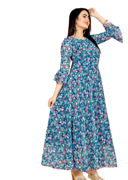 Women Georgette Digital Printed Kurti Gown - Image 3