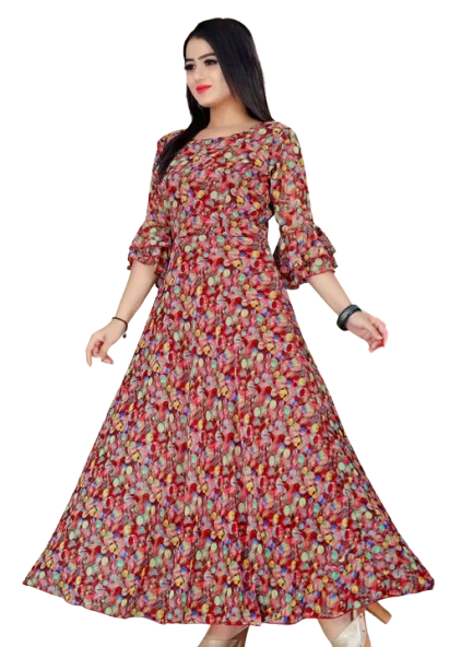Women Georgette Printed Kurti Gown - Image 3