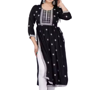 Women Rayon Embroidered Naira Cut Kurta