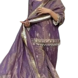 Women Net Embroidered Kurta Pant Set with Dupatta