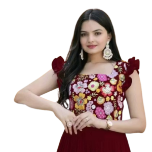 Women Faux Georgette Embroidered Maxi Gown