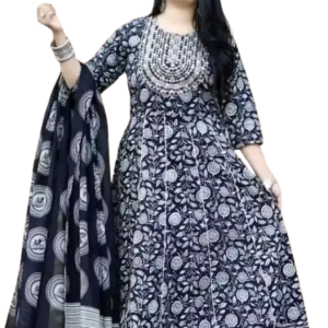 Anarkali Kurta Pant Set with Cotton Dupatta