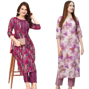 Women Cotton Printed Kurta Pant Set (Pack of 2)