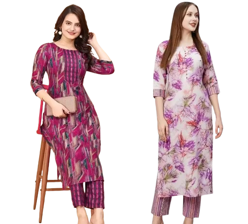 Women Cotton Printed Kurta Pant Set (Pack of 2)