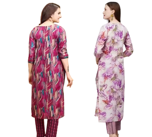 Women Cotton Printed Kurta Pant Set (Pack of 2) - Image 2