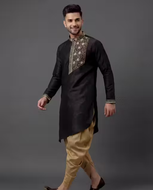Men Silk Dhoti & Kurta Set - Image 3