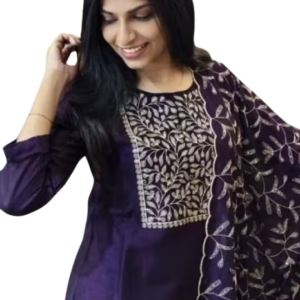 Women Vichitra Silk Embroidered Festive Kurti