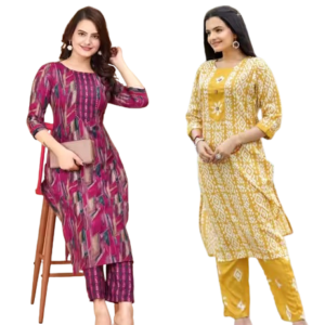 Women Cotton Printed Kurta Pant Set (Pack of 2)