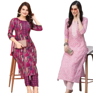 Women Cotton Printed Kurta Pant Set Combo (Pack of 2)