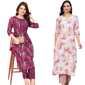 Women Cotton Blend Printed Kurta Pant Set (Pack of 2)