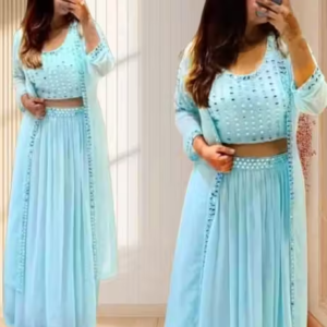 Sky Blue Georgette Indo-Western Gown Set for Women