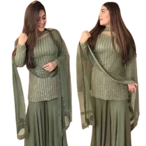 Women Georgette Embroidered Semi-Stitched Suit with Dupatta