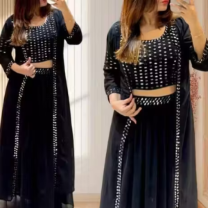 Black Georgette Indo-Western Gown Set for Women
