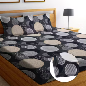 Cotton Feel Elastic Fitted Bedsheet with 2 Pillow Covers